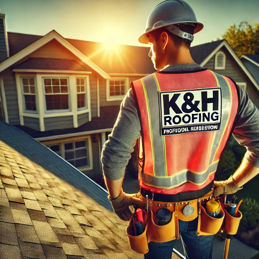 A professional roof inspector from Iron Bark Construction inspecting a residential roof in Waxahachie.